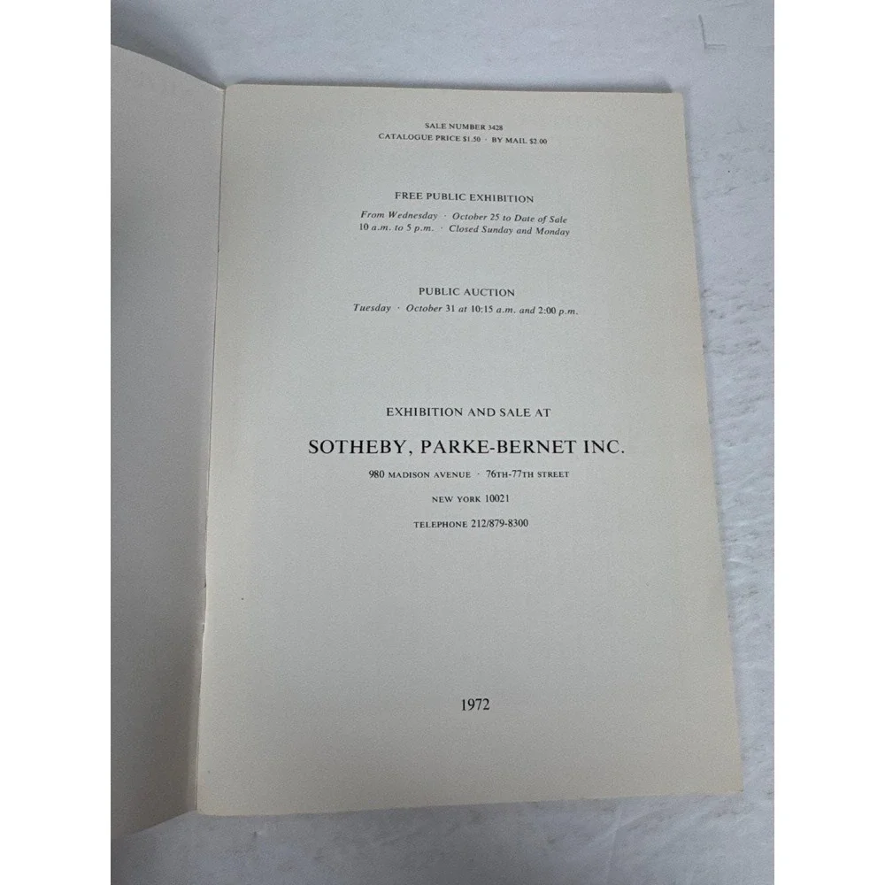 Sotheby Parke Bernet Fine Books Manuscripts Auction Catalog 1972 Blue Jay